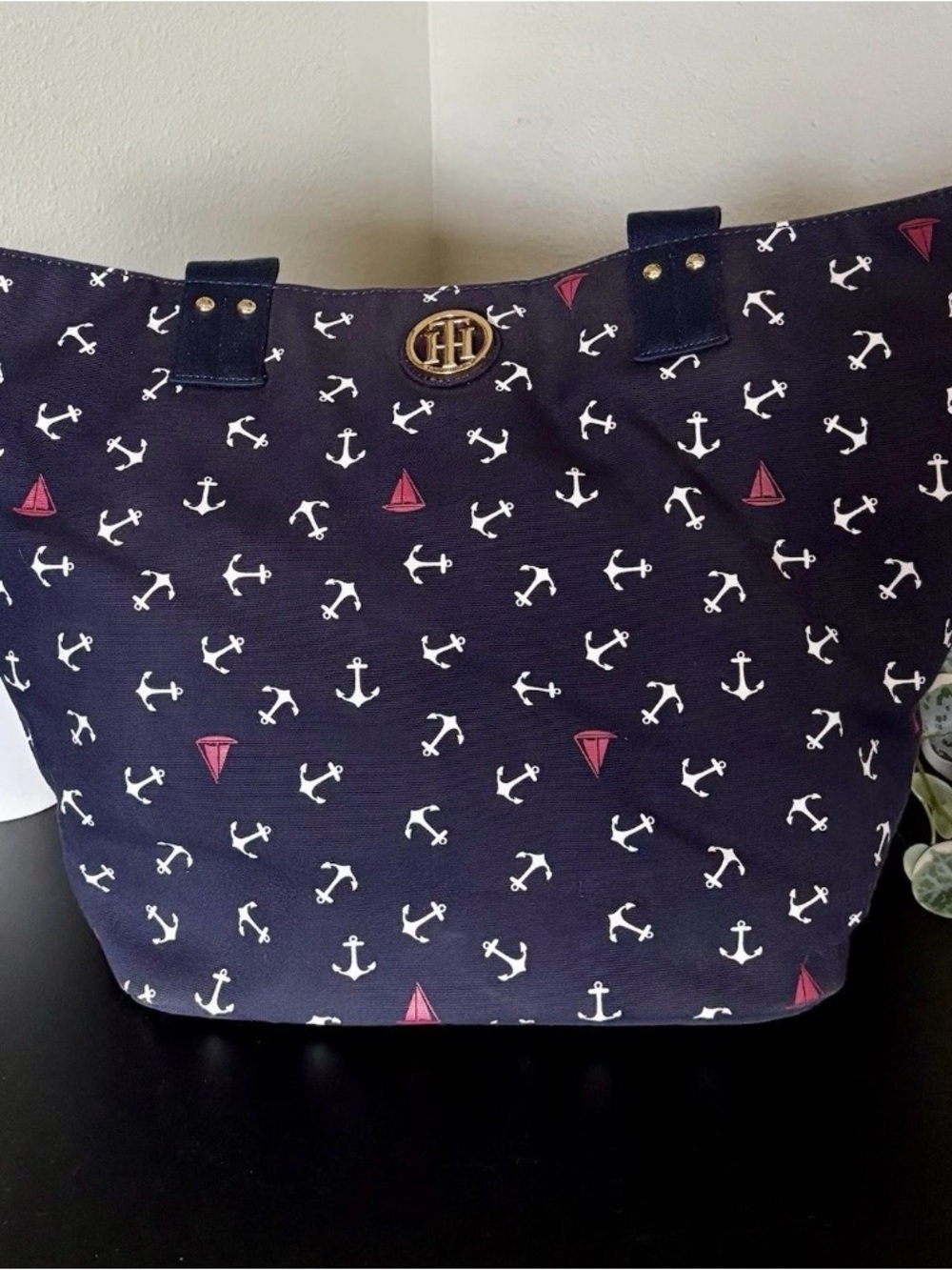 Tommy Hilfiger Navy Anchor & Pink Sailboat Canvas Tote
